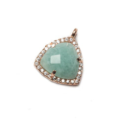 15.5mm Rose Gold Bezel White CZ and Amazonite Triangle Pendant 1 piece