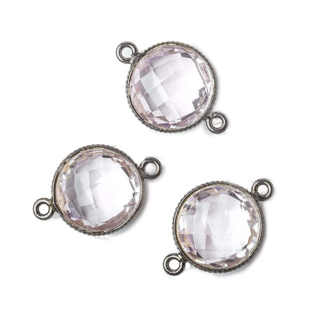 15mm Black Gold .925 Corrugated Bezel Pink Amethyst Coin 2 ring Connector 1 pc