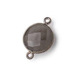 15mm Black Gold .925 Corrugated Bezel Platinum Moonstone Coin 2 ring Connector 1 piece (ONLINE ORDER ONLY)