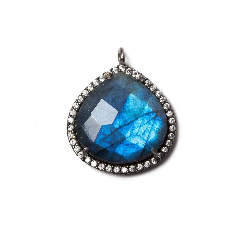 15mm Black Gold Bezel White Cubic Zirconia & Labradorite Heart Pendant 1 pc (ONLINE ORDER ONLY)