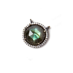 15mm Black Gold Bezeled CZ & Labradorite Coin Connector 1 pc (ONLINE ORDER ONLY)