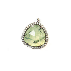 15mm Black Gold Bezeled White CZ and Prehnite Heart Pendant 1 piece