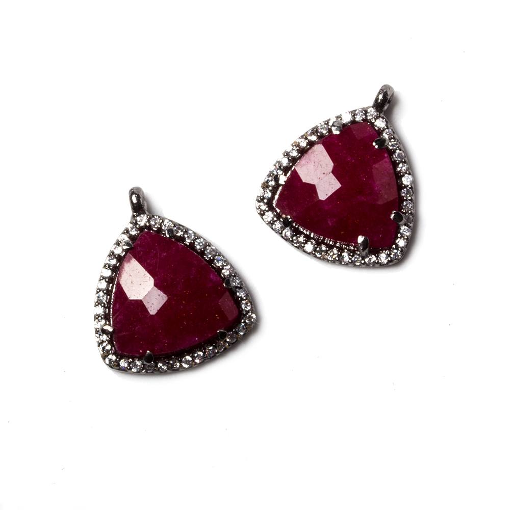 15mm Black Gold Bezeled White CZ & Ruby Triangle Pendant 1 piece (ONLINE ORDER ONLY)