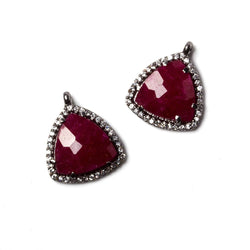 15mm Black Gold Bezeled White CZ & Ruby Triangle Pendant 1 piece (ONLINE ORDER ONLY)