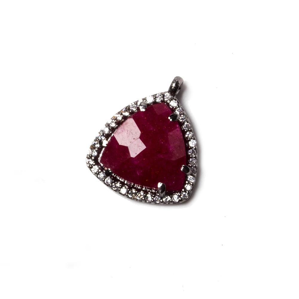 15mm Black Gold Bezeled White CZ & Ruby Triangle Pendant 1 piece (ONLINE ORDER ONLY)