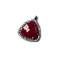15mm Black Gold Bezeled White CZ & Ruby Triangle Pendant 1 piece (ONLINE ORDER ONLY)