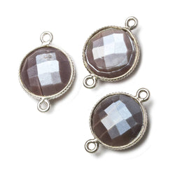 15mm Silver Corrugated Bezel Chocolate Moonstone coin 2 ring Connector 1 pc (ONLINE ORDER ONLY)