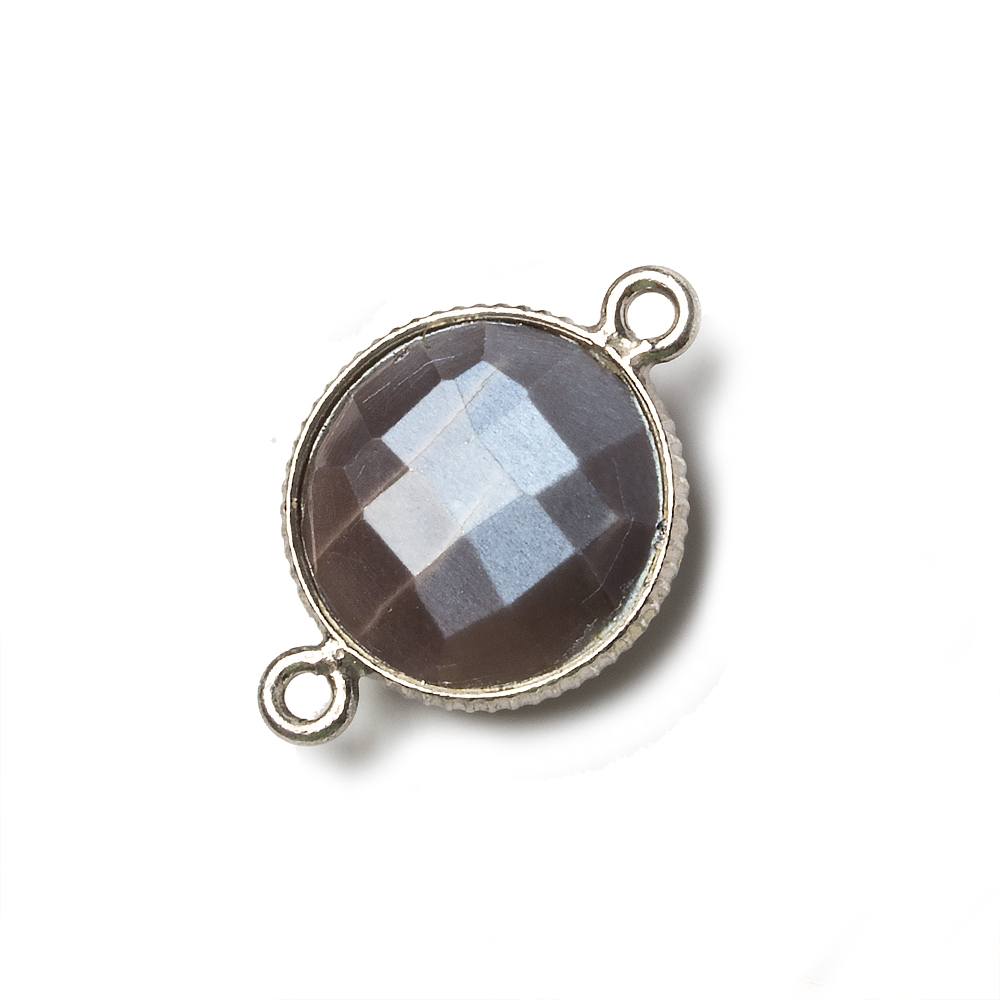 15mm Silver Corrugated Bezel Chocolate Moonstone coin 2 ring Connector 1 pc (ONLINE ORDER ONLY)