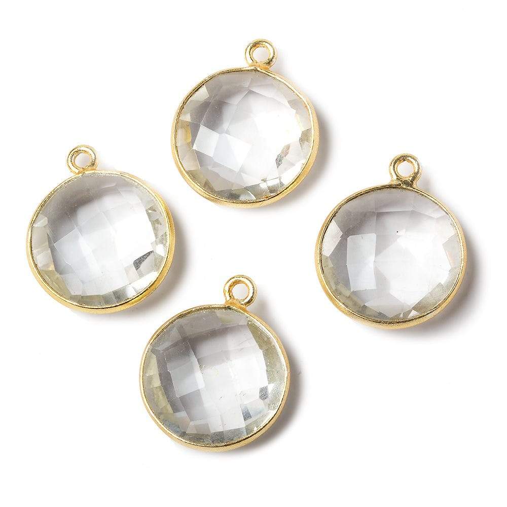15mm Vermeil Bezel Crystal Quartz faceted coin Pendant 1 piece (ONLINE ORDER ONLY)
