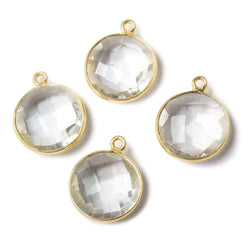 15mm Vermeil Bezel Crystal Quartz faceted coin Pendant 1 piece (ONLINE ORDER ONLY)