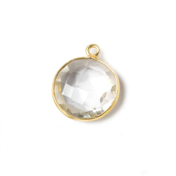 15mm Vermeil Bezel Crystal Quartz faceted coin Pendant 1 piece (ONLINE ORDER ONLY)