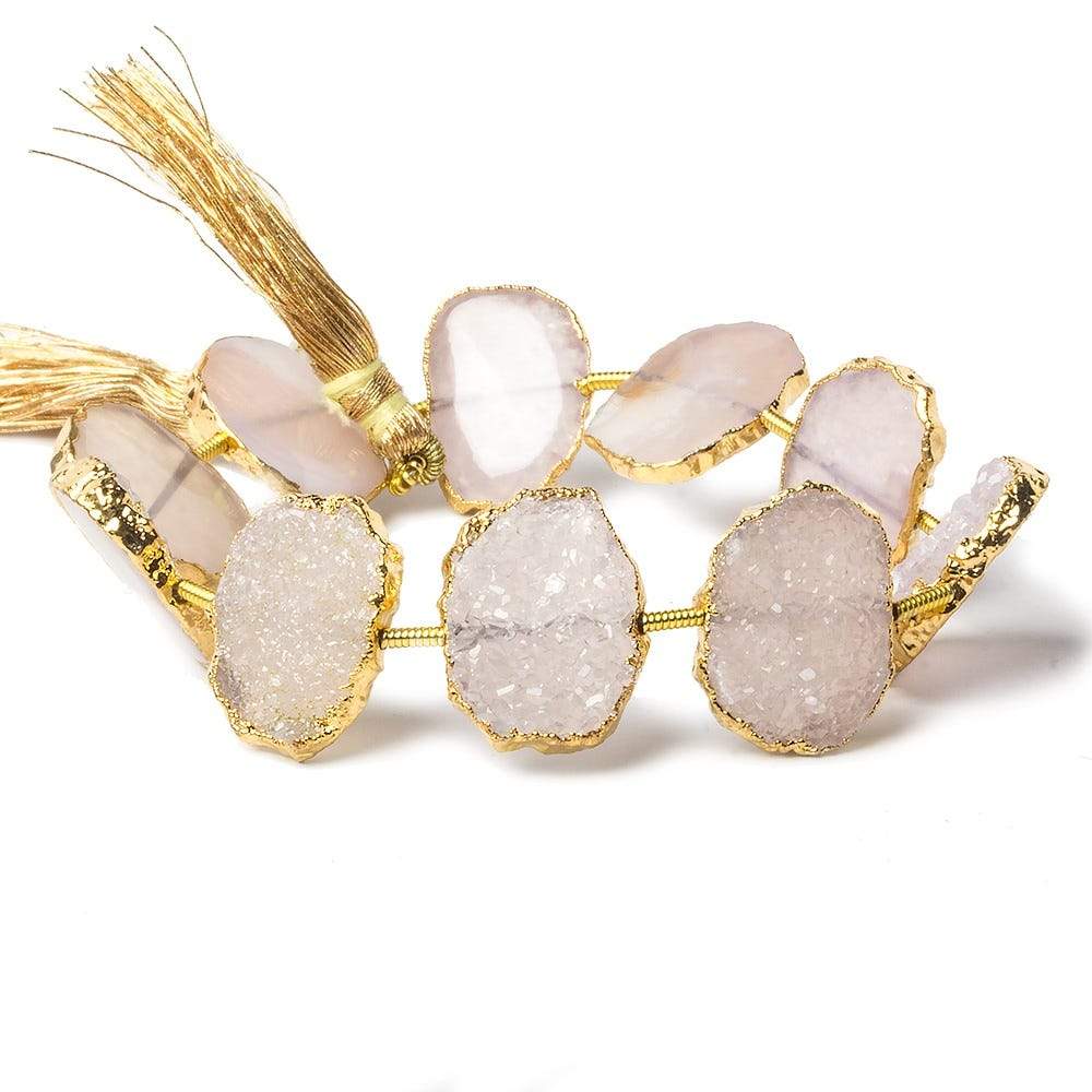15x11-17x12mm Gold Leafed Petal Pink Drusy side drilled Slices 8 inch 10 beads (ONLINE ORDER ONLY)