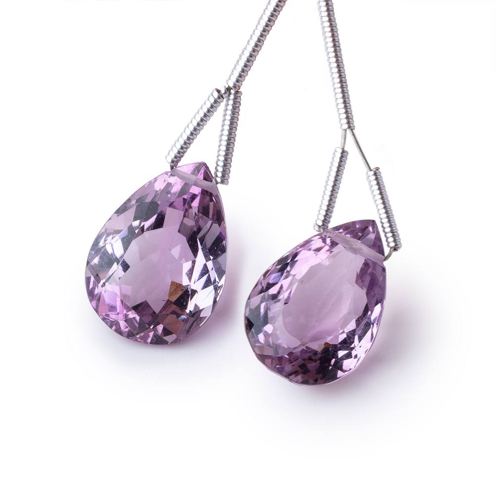 15x11mm Amethyst Pavilion Faceted Pear Focal Set of 2 Beads AAA