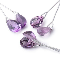 15x11mm Amethyst Pavilion Faceted Pear Focal Set of 2 Beads AAA
