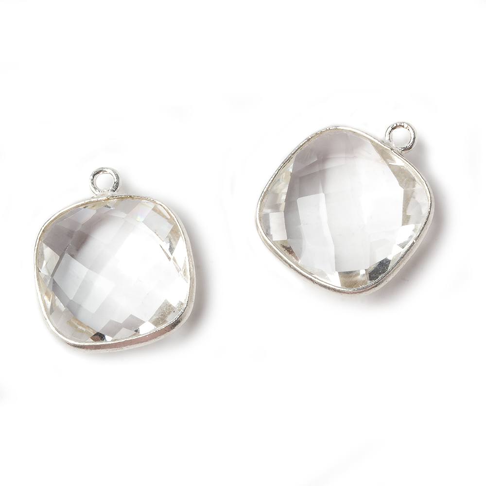 15x15mm Silver Bezeled Crystal Quartz faceted square Pendant 1 piece (ONLINE ORDER ONLY)