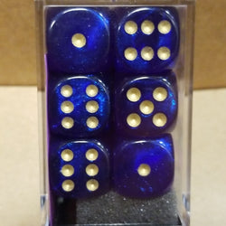 Borealis Royal Purple/gold 16mm d6 Dice Block (12 Dice) New Glitter non-Luminary (Online Only)