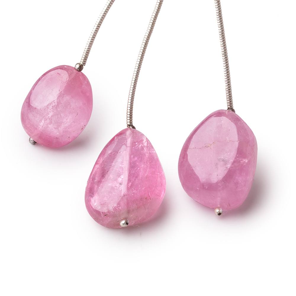 16.5-21mm Rubellite Tourmaline Plain Nugget Focal Beads Set of 3 AA (ONLINE ORDER ONLY)