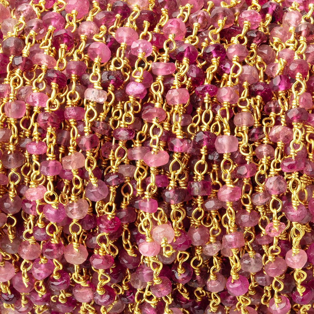 3.5mm Pink Tourmaline faceted rondelle Vermeil Chain by the foot 43 pcs