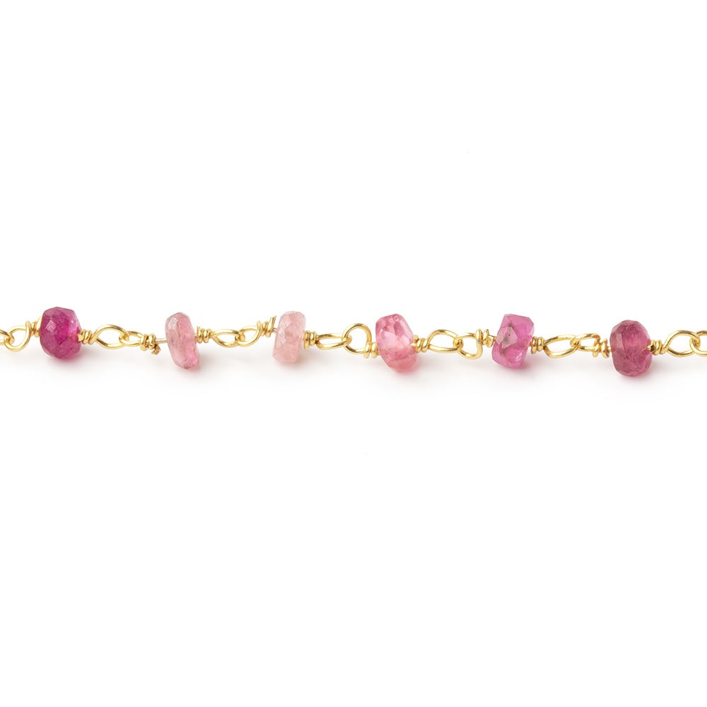 3.5mm Pink Tourmaline faceted rondelle Vermeil Chain by the foot 43 pcs