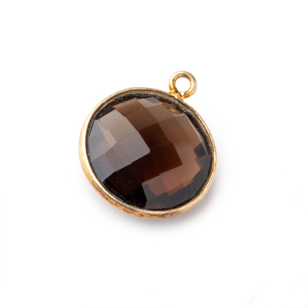 16mm Vermeil Bezeled Whiskey Quartz faceted coin Pendant 1 piece (ONLINE ORDER ONLY)