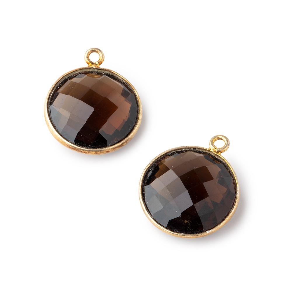 16mm Vermeil Bezeled Whiskey Quartz faceted coin Pendant 1 piece (ONLINE ORDER ONLY)
