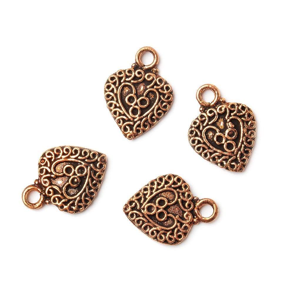 16x12mm Copper Heart Charm Elaborate Scrollwork Set of 4 (ONLINE ORDER ONLY)