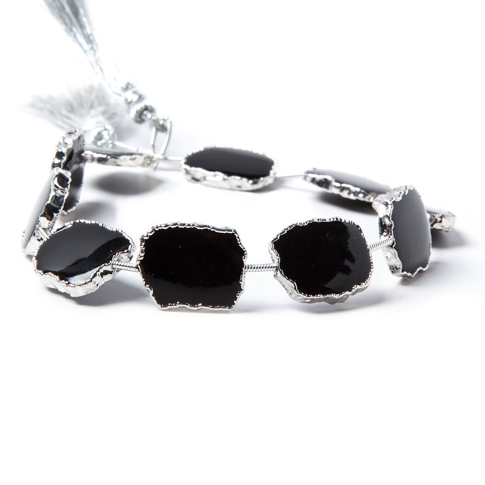 16x13mm Silver Leafed Black Chalcedony slice Strand 8 inch 10 pieces (ONLINE ORDER ONLY)