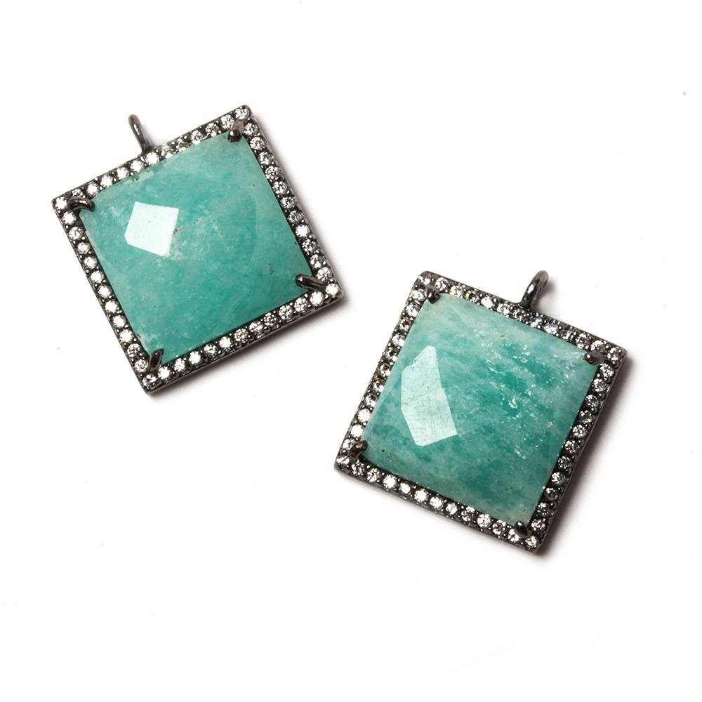 16x16mm Black Gold Bezeled White CZ & Amazonite Square Pendant 1 piece