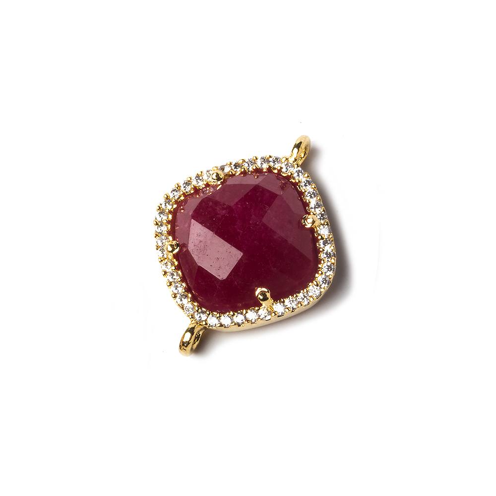 16x16mm Gold Bezeled White CZ and Ruby Pillow Connector 1 piece (ONLINE ORDER ONLY)