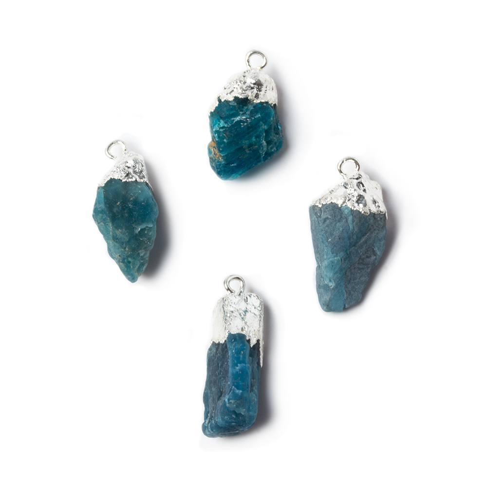 16x9mm to 20x7mm Silver Leafed Neon Blue Apatite Natural Crystal Pendant Set of 4 (ONLINE ORDER ONLY)
