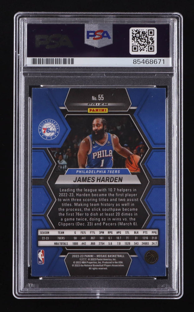 James Harden Signed 2022-23 Panini Mosaic Reactive Yellow #55 (PSA) (Online Order Only)