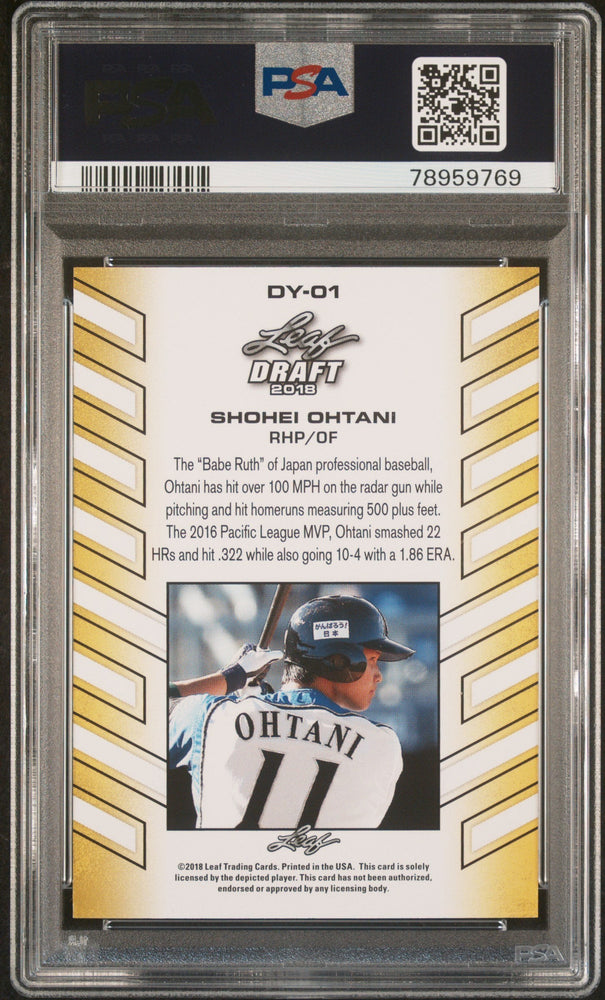 Graded 2018 Leaf Draft Year Shohei Ohtani #DY-01 Draft Stars Rookie RC Baseball Card PSA 10 Gem Mint (ONLINE ORDER ONLY)