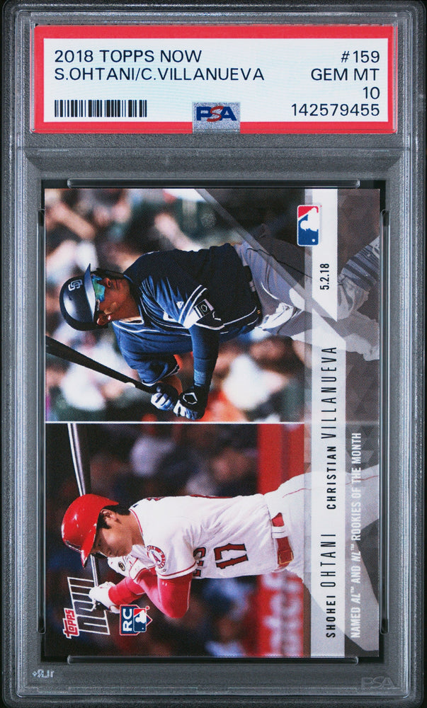 Graded 2018 Topps Now Shohei Ohtani & Christian Villanueva #159 AL & NL Rookies of the Month Rookie RC Baseball Card PSA 10 Gem Mint (ONLINE ORDER ONLY)