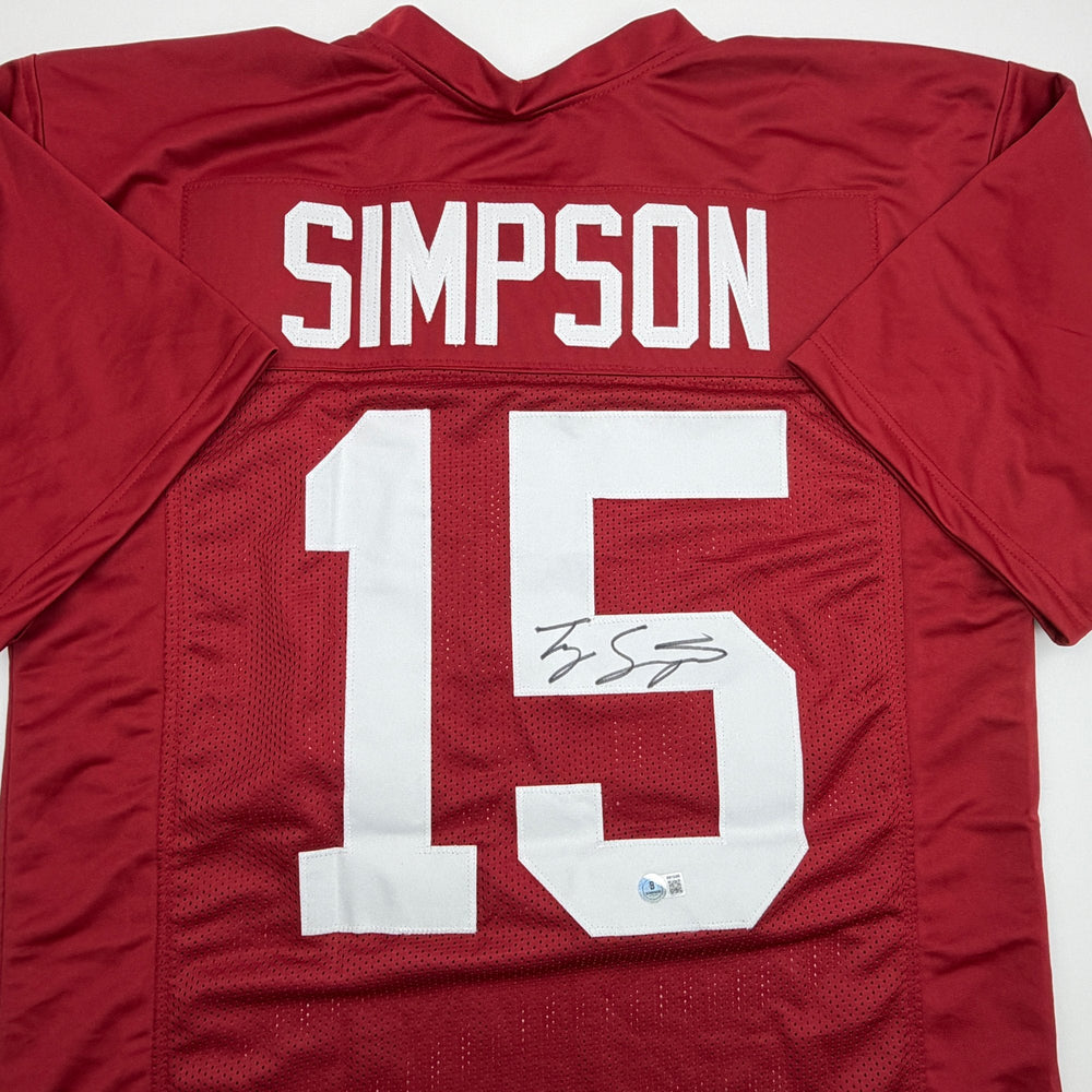 Autographed/Signed Tyler Ty Simpson Alabama Red College Football Jersey Beckett BAS COA (ONLINE ORDER ONLY)