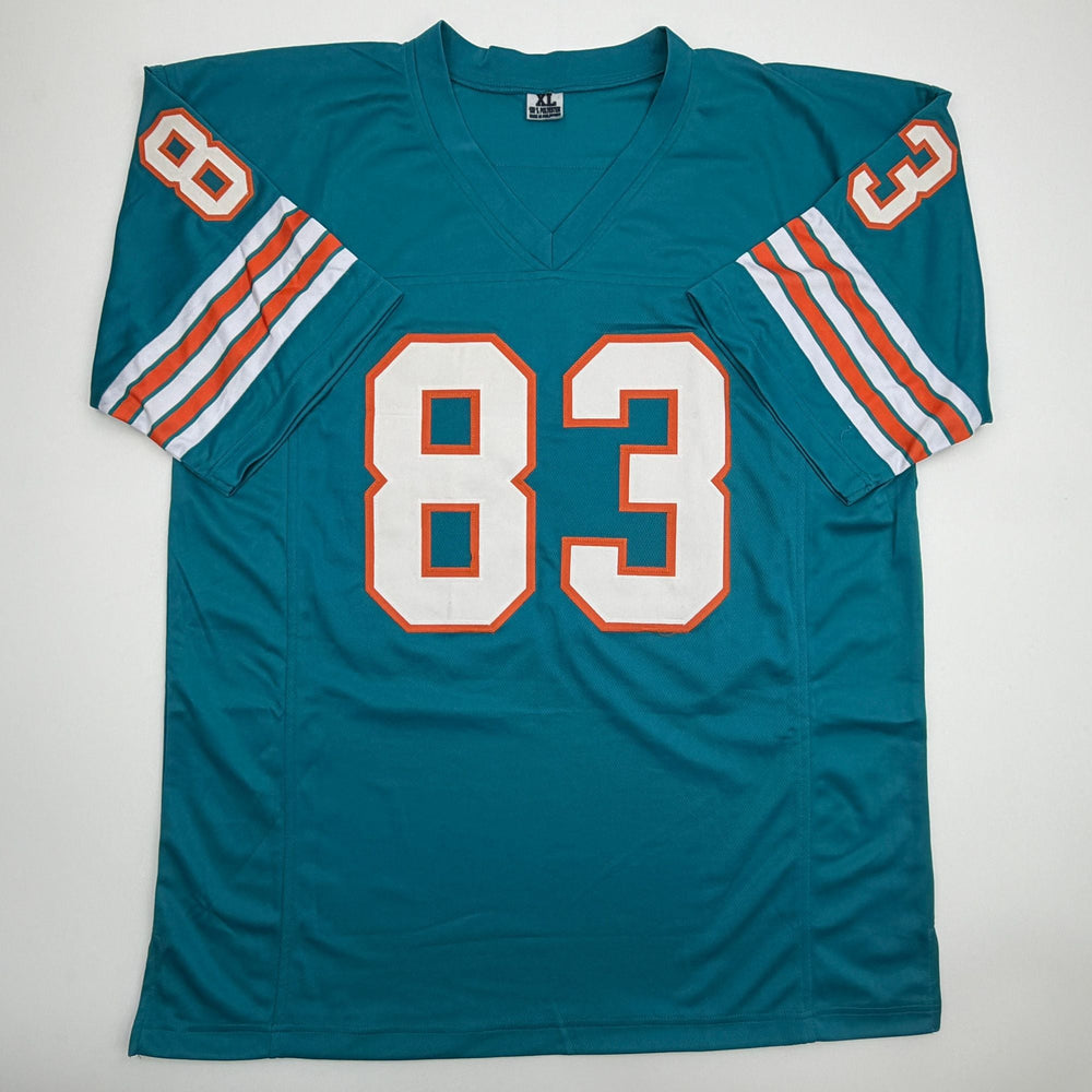 Autographed/Signed Mark Clayton Miami Teal Football Jersey JSA COA (ONLINE ORDER ONLY)