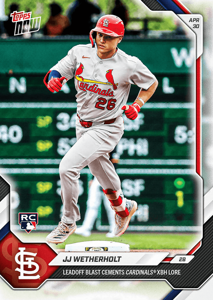 2026 Topps Now JJ Wetherholt #144 Leadoff Blast Cements Cardinals XBH Lore St Louis Cardinals Rookie RC Baseball Card