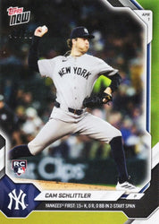 2026 Topps Now Cam Schlittler #41 Gold Foil /50 Yankees First: 15+ K, 0 R, 0 BB in 2 Start Span New York Yankees Rookie RC Baseball Card