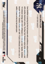 2026 Topps Now Cam Schlittler #41 Gold Foil /50 Yankees First: 15+ K, 0 R, 0 BB in 2 Start Span New York Yankees Rookie RC Baseball Card