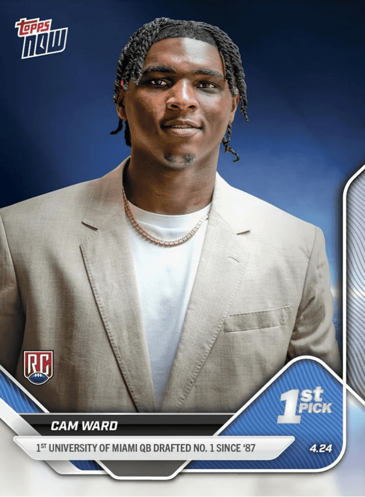 2025 Topps Now NFL Cam Ward #D1 Draft Tennessee Titans Rookie RC Football Card