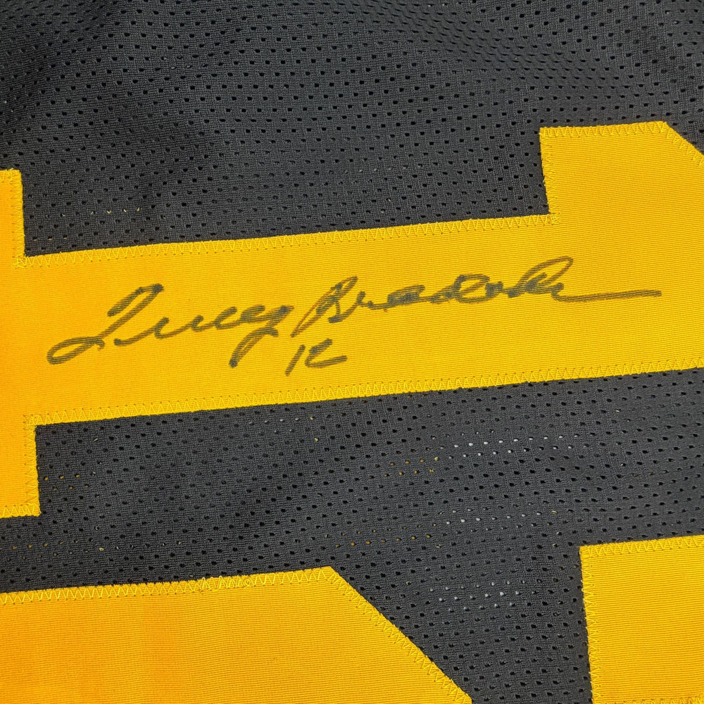 Autographed/Signed Terry Bradshaw Pittsburgh Black Color Rush Football Jersey Beckett BAS COA (ONLINE ORDER ONLY)