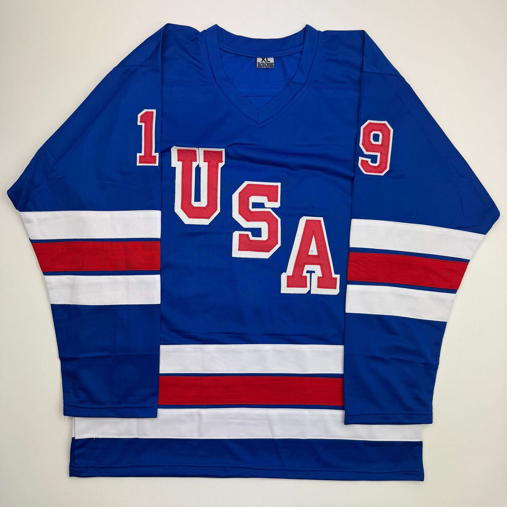 Autographed/Signed Matthew Tkachuk USA United States 2026 Olympics Gold Medal Blue Hockey Jersey JSA COA