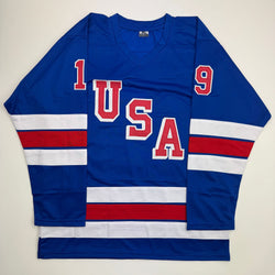 Autographed/Signed Matthew Tkachuk USA United States 2026 Olympics Gold Medal Blue Hockey Jersey JSA COA