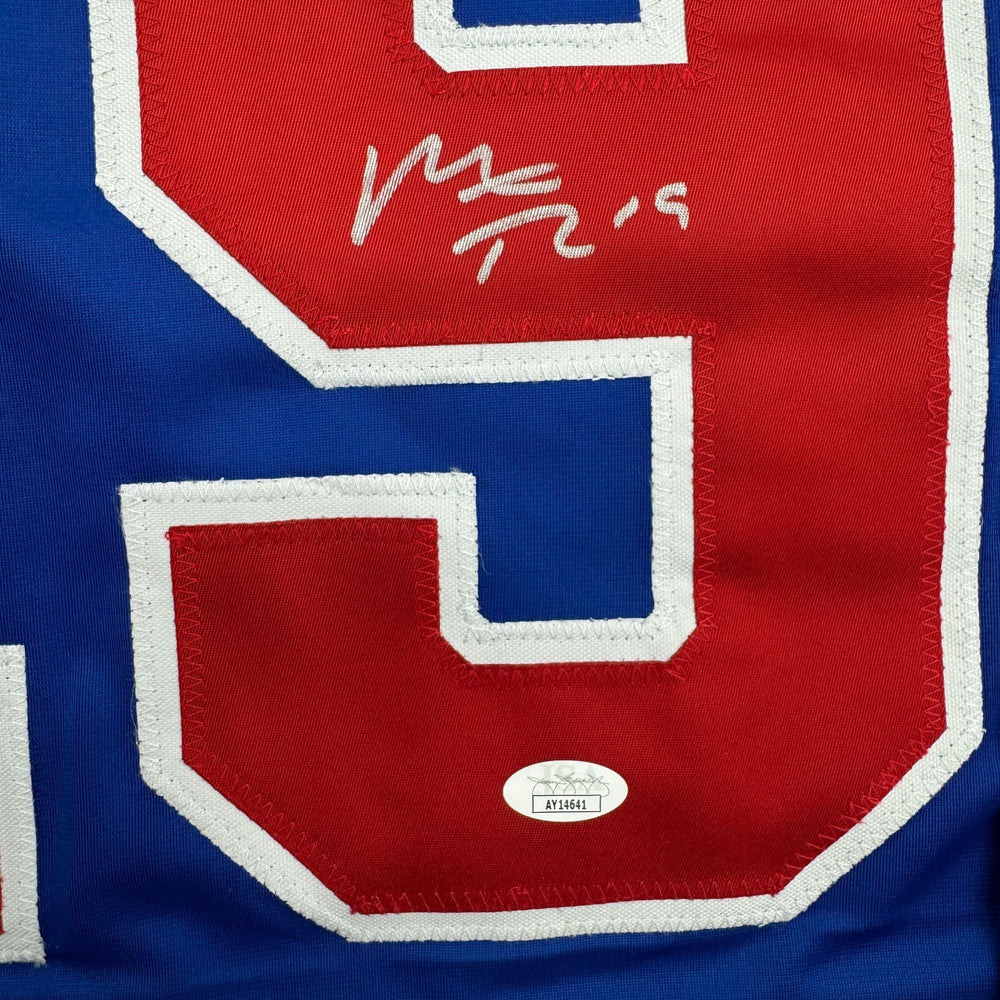 Autographed/Signed Matthew Tkachuk USA United States 2026 Olympics Gold Medal Blue Hockey Jersey JSA COA