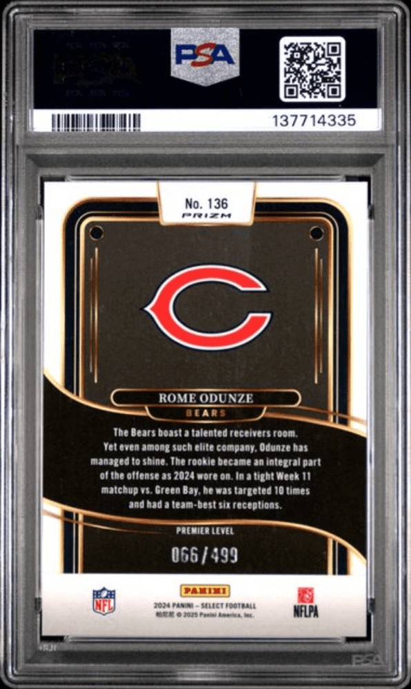 Graded 2024 Panini Select Rome Odunze #136 Neon Green Shock Rookie RC Football Card PSA 10 Gem Mint