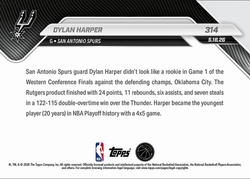 2025 Topps Now Dylan Harper #314 Youngest in NBA Playoff History with 4x5 Game San Antonio Spurs Rookie RC Basketball Card