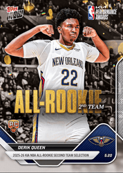 2025 Topps Now Derik Queen #AR08 2025-26 KIA NBA All Rookie Second Team Selection New Orleans Pelicans Rookie RC Basketball Card (ONLINE ORDER ONLY)