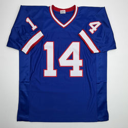 Autographed/Signed Frank Reich Buffalo Blue Football Jersey Beckett BAS COA (ONLINE ORDER ONLY)