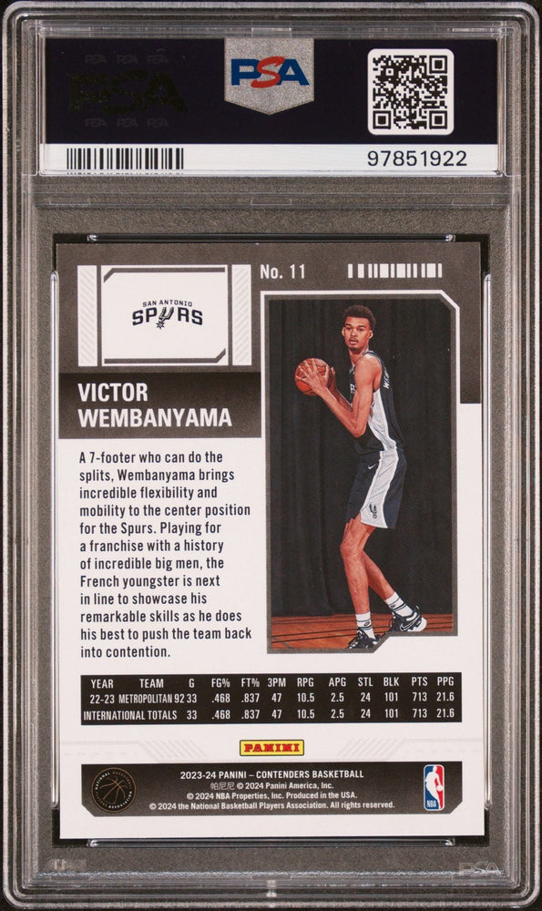 Graded 2023 Panini Contenders Victor Wembanyama #11 Retail Rookie RC Basketball Card PSA 10 Gem Mint