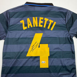 Autographed/Signed Javier Zanetti Inter Milan Navy Blue Soccer Futbol Jersey Beckett BAS COA (ONLINE ORDER ONLY)