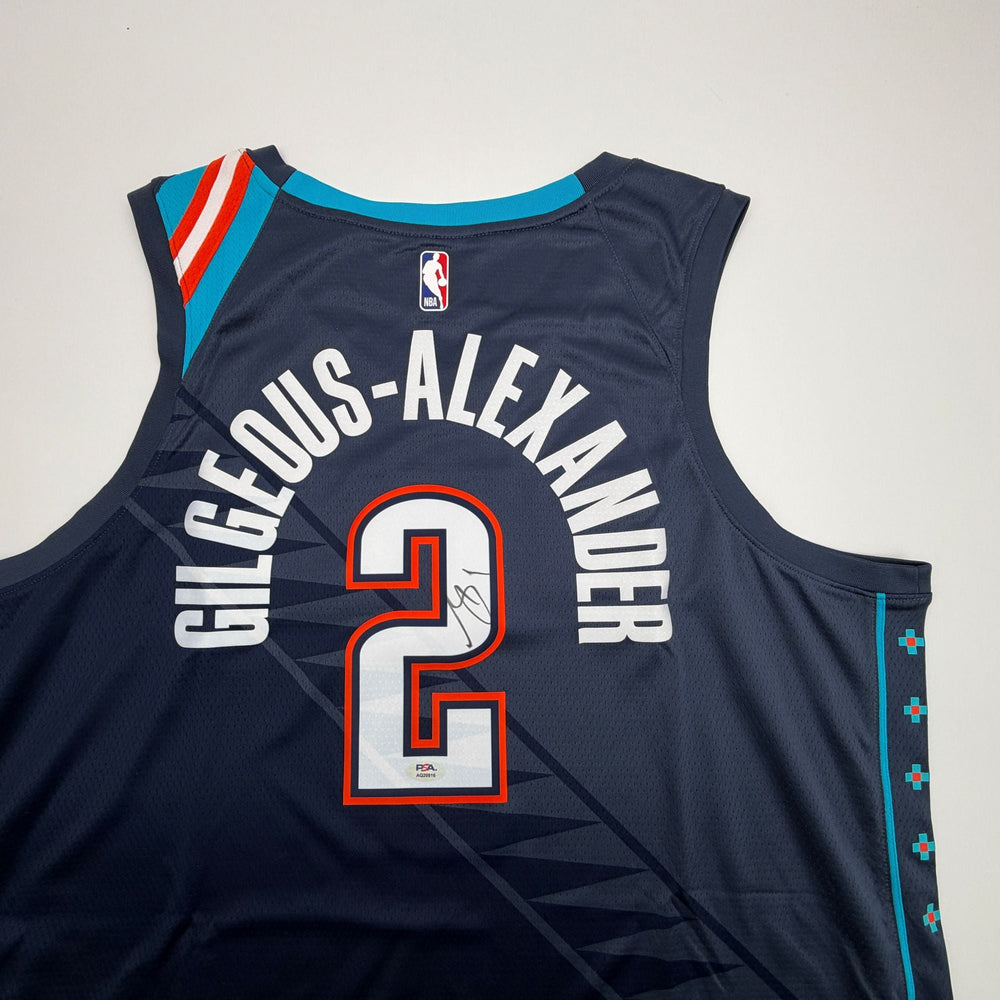 Autographed/Signed Shai Gilgeous-Alexander SGA Oklahoma City OKC Thunder Navy Blue City Edition Authentic Basketball Jersey PSA/DNA COA (ONLINE ORDER ONLY)